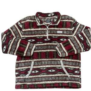 Hooey Men’s Aztec Fleece Quarter Zip Pullover Burgundy & Tan Size XL Western